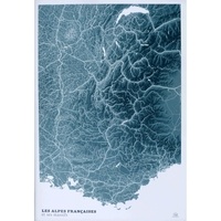  3D Map - Carte en 2D - Les Alpes Blue design.