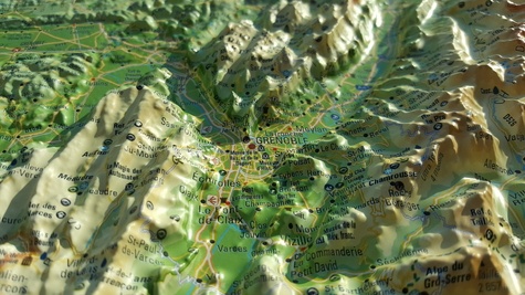Carte en relief de l'Isère. 1/370 000