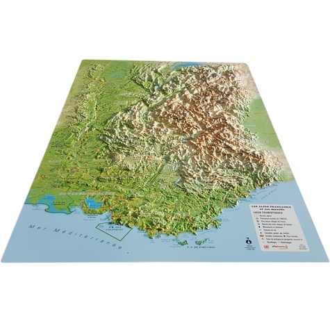 Carte en relief des Alpes françaises et de ses massifs alpins. 1/650 000