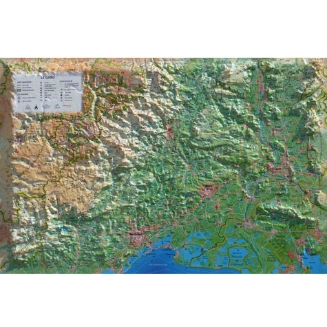  3D Map - Carte en relief du Gard - 1/300 000.