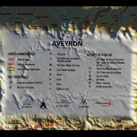 Carte en relief du massif de L'Aveyron