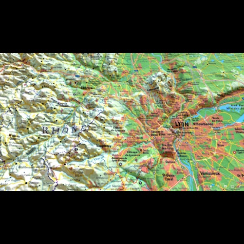 Carte en relief du parc du pilat , Monts du lyonnais