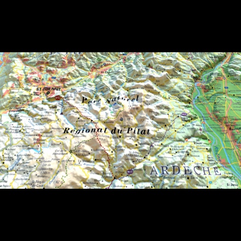 Carte en relief du parc du pilat , Monts du lyonnais