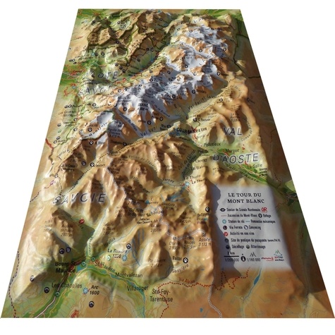 Carte en relief du Tour du Mont Blanc. 1/200 000