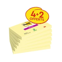 Bloc post-it jaune super sticky 76x127mm 4+2 gratuit
