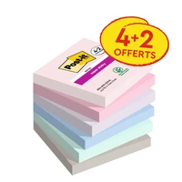 Bloc post-it soulful super sticky 76x76mm 4+2 gratuit