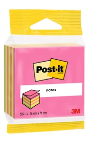 Cube de notes post-it® néon - 76 mm x 76 mm - 325 feuilles - rose