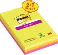 Lot 3 blocs post-it ligné super sticky 101x152 mm
