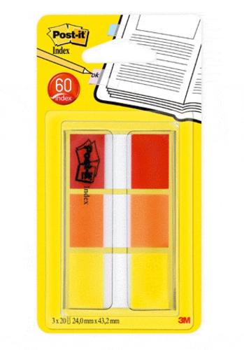 3M FRANCE - Lot de 3x20 Marque Pages Post It Index rouge orange jaune