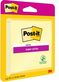 Notes Post-it® super sticky  - 76 mm x 76 mm - 1 bloc de 90 feuilles - Jaune pastel