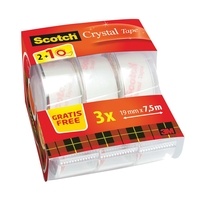 3M FRANCE - Ruban adhésif Scotch® Crystal transparent avec dévidoir - 3 rouleaux - 19 mm x 7,5 m