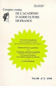  AAF - Gestion de l'eau & agriculture Production agricole & nutrition Les biostimulants - Vol.80 N°2 1994.
