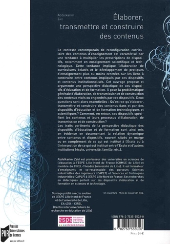 Elaborer, transmettre et construire des contenus. Perspective didactique des dispositifs d'éducation et de formation en sciences et technologie