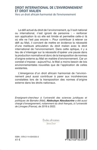 Droit international de l'environnement et droit malien. Vers un droit africain harmonisé de l’environnement