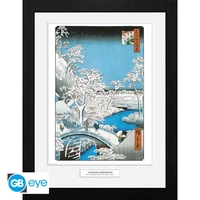 Hiroshige - tirage encadré "le pont-tambour de meguro" (30x40 cm)