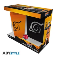 Naruto shippuden - pack verre xxl + pin's + carnet "konoha"