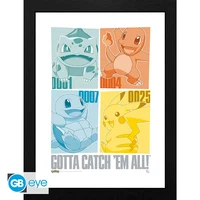 Pokemon - tirage encadré "pikachu & kanto starters" (30x40 cm)