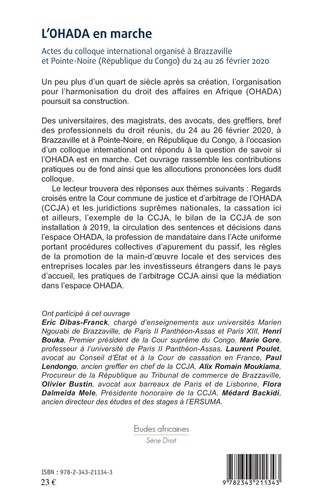 L'OHADA en marche. Actes du colloque international organisé à Brazzaville et Pointe-Noire (République du Congo) du 24 au 26 février 2020