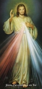 Adolf Hyla - Affiche de Jésus miséricordieux, peinture d'Adolf Hyla (glissée dans un tube, 77x159 cm) avec la mention dictée par Jésus a sainte Faustine : Jésus, j'ai confiance en toi- F9.