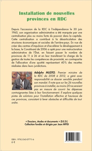 Installation de nouvelles provinces en RDC. Défis et contraintes