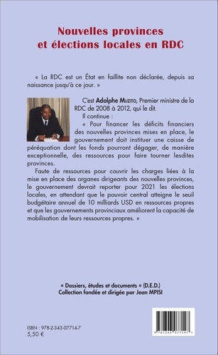 Nouvelles provinces et élections locales en RDC. La faillite de l'Etat, la vérité en chiffres