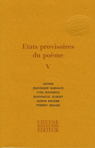  Adonis et Jean-Marie Barnaud - Etats provisoires du poème - Tome 5.