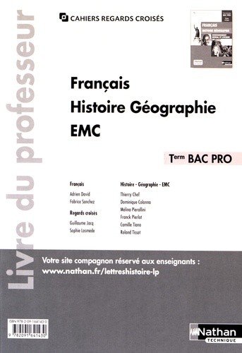 Adrien David et Eric Godeau - Français Histoire Géographie EMC Tle Bac Pro - Livre du professeur.
