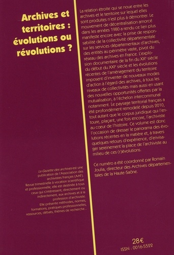 La Gazette des archives N° 252/2018-4 Archives et territoires : évolutions ou révolutions ?