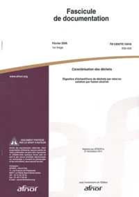 Fascicule de documentation FD CEN/TR 15018 Caractérisation des déchets