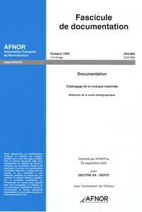 Fascicule de documentation Octobre 1993 Documentation