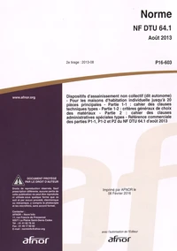 NF DTU 64.1 Dispositifs d'assainissement non collectif (dit autonome)