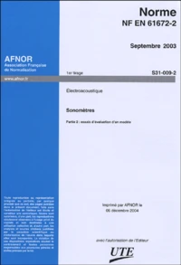 NF EN 61672-2 Septembre 2003 Electroacoustique ; Sonomètres