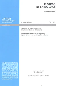 NF EN ISO 22000 Systèmes de management de la sécurité des denrées alimentaires