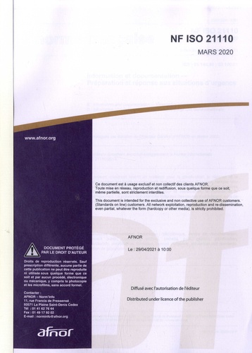  AFNOR - NF ISO 21110.