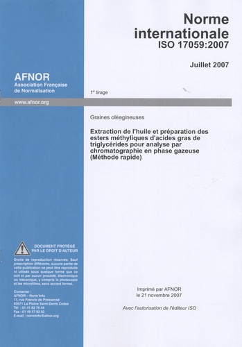  AFNOR - NISO 17059:2007 - Graines oléagineuses.