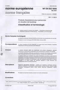 Norme européenne NF EN ISO 9999 Produits d'assistance pour personne en situation de handicap