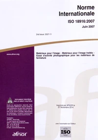 Norme internationale ISO 18916:2007 Matériaux pour l'image
