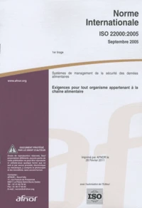 Norme internationale ISO 22000:2005 Systèmes de management de la sécurité des denrées alimentaires