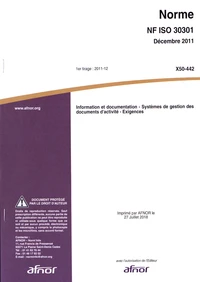 Norme internationale ISO 30301:2011 Information et documentation