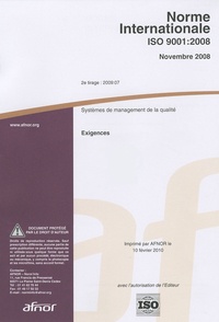  AFNOR - Norme Internationale ISO 9001:2008.