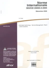 Norme internationale ISO/CEI 2000-2:2005 Information technology - Service Management