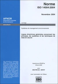 Norme ISO 14004 : Systèmes de management environnemental Novembre 2004