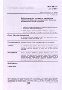 Livres informatiques gratuits en pdf à télécharger Norme NF C18-510 Opérations sur les ouvrages et installations électriques et dans un environnement électrique, prévention du risque électrique par AFNOR