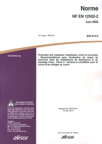 Norme NF EN 12502-2 Protection des matériaux métalliques contre la corrosion