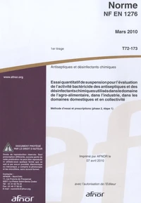 Norme NF EN 1276, antiseptiques et désinfectants chimiques