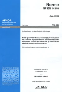 Norme NF en 14348 Antiseptiques et désinfectants chimiques