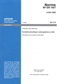 Norme NF EN 1507 Ventilation des bâtiments