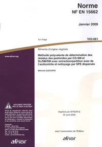 Norme NF EN 15662 Aliments d'origine végétale