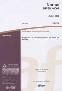 Norme NF EN 16001 Systèmes de management de l'énergie