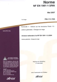 Norme NF EN 1991-1-3/NA Eurocode 1